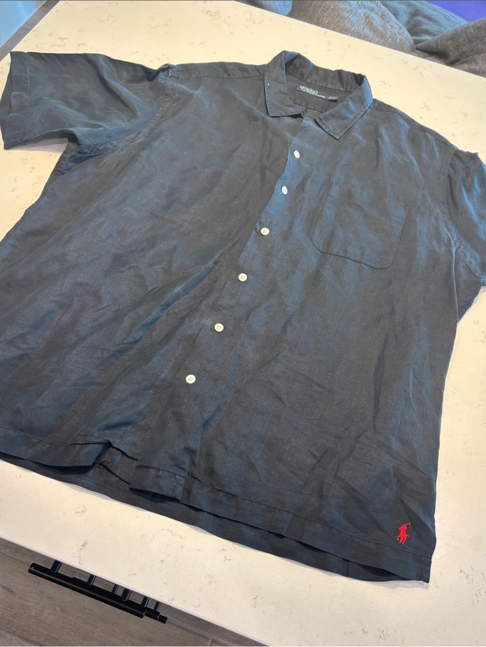 Polo Ralph Lauren Mens Solid Black Button Front Short Sleeve Shirt Size XL